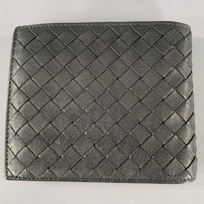 BOTTEGA VENETA Black Grey Woven Leather Wallet