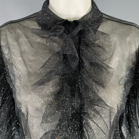 PHILOSOPHY di LORENZO SERAFINI Size 4 Black Silver Metallic Ruffle Blouse