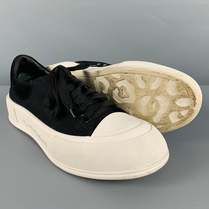 ALEXANDER MCQUEEN Size 10 Black White Two Toned Canvas Lace-Up Sneakers