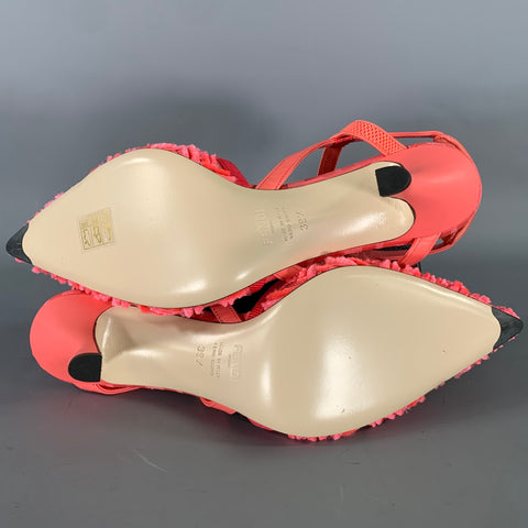 FENDI Size 9 Pink Neon Microfiber Monogram Calfskin Slingback Pumps