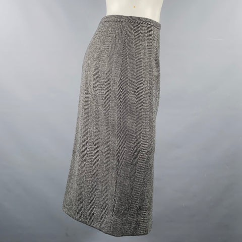MICHAEL KORS COLLECTION Size 2 Grey Black Wool Cashmere Herringbone Pencil Skirt
