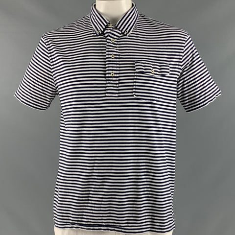 RALPH LAUREN Taille XL Polo à manches courtes en coton à rayures blanches marine