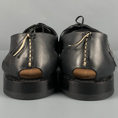 BOTTEGA VENETA Size 10 Black Leather Cutout Lace-Up Shoes