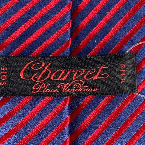 CHARVET Red Blue Diagonal Stripe Silk Tie