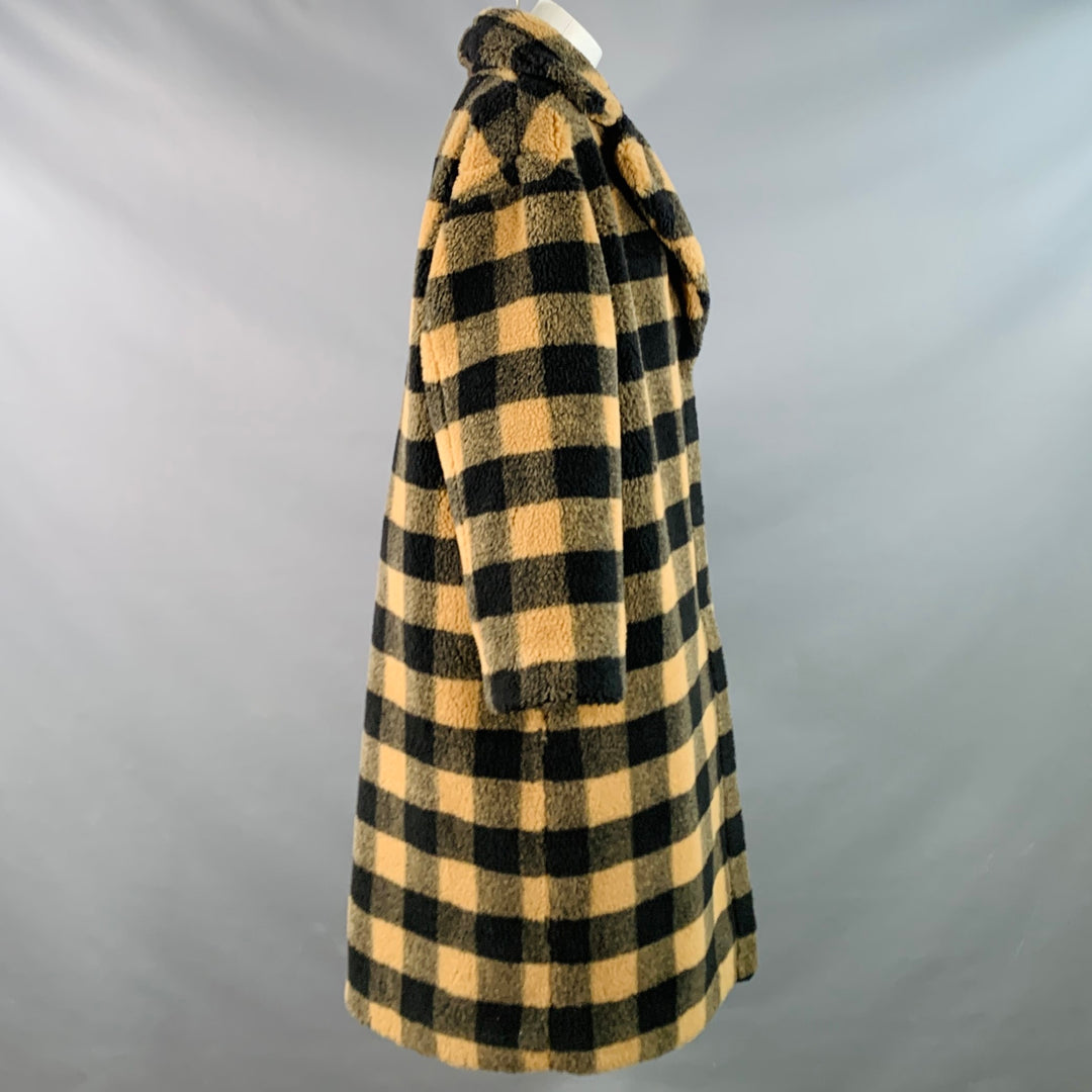 STAND STUDIO Size S Maria Tan Black Polyester Wool Checkered Notch Lapel Coat
