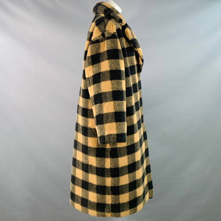 STAND STUDIO Size S Maria Tan Black Polyester Wool Checkered Notch Lapel Coat