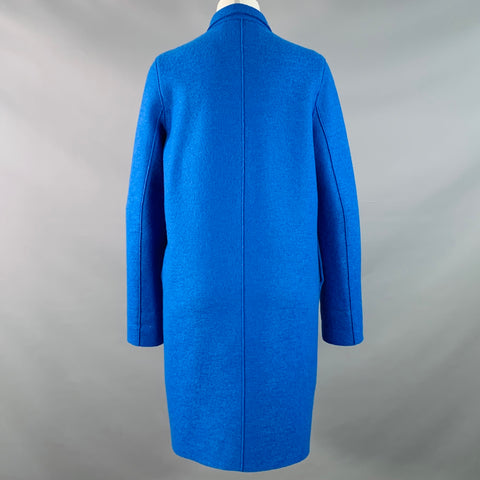 HARRIS WHARF LONDON Size 6 Royal Blue Wool Textured Notch Lapel Snaps Coat