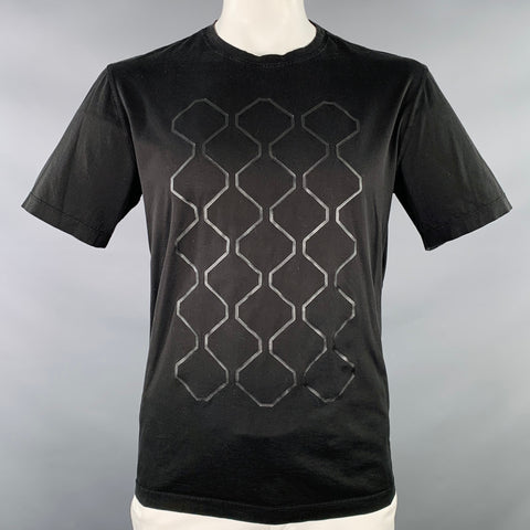 T-shirt Z ZEGNA taille XL noir à motif géométrique en coton et col ras du cou