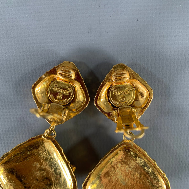 CHANEL Gold Tone Diamond Logo Clip-On Earrings