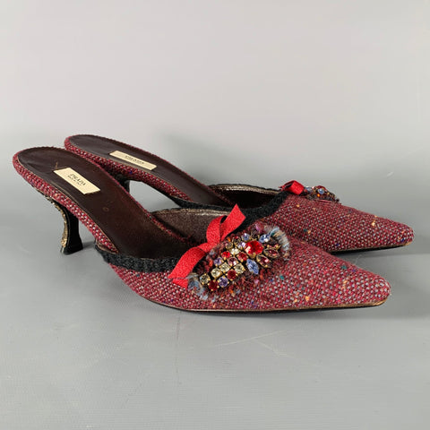 PRADA Size 7.5 Purple Blue Fabric Bow Mules Pumps