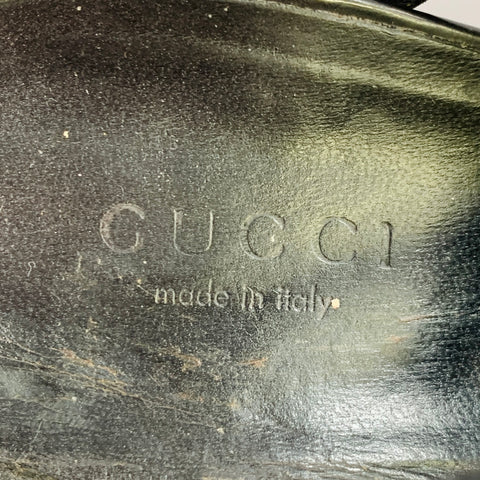 GUCCI Size 9.5 Black Leather Patent Leather Back Zipper Cage Sandals