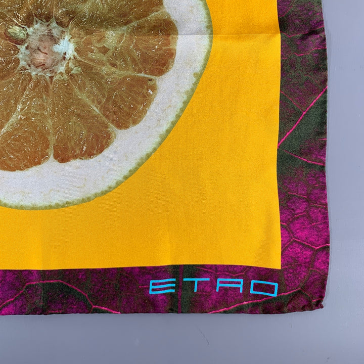 ETRO Yellow Purple Silk Pocket Square