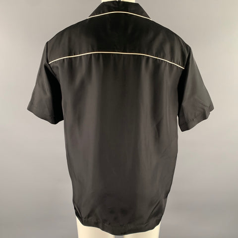 JIL SANDER Size M Black White Viscose Camp Short Sleeve Shirt