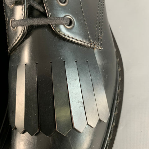 ALEXANDER MCQUEEN Size 10 Black Leather Fringed Tread Sole Lace-Up Shoes