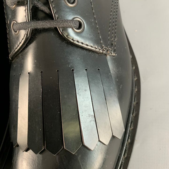 ALEXANDER MCQUEEN Size 10 Black Leather Fringed Tread Sole Lace-Up Shoes