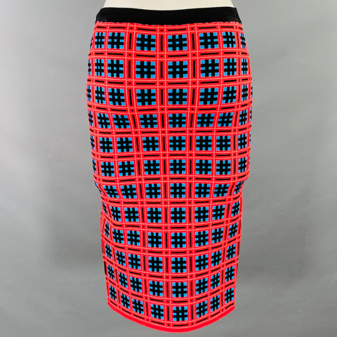 VERSACE Size S Red Blue Black Viscose Blend Geometric Pencil Knee Length Skirt