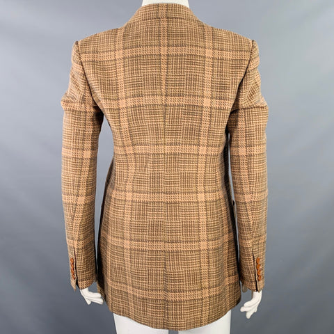 DRIES VAN NOTEN Veste Blazer à Carreaux en Coton et Lin Marron Rouille Taille 42