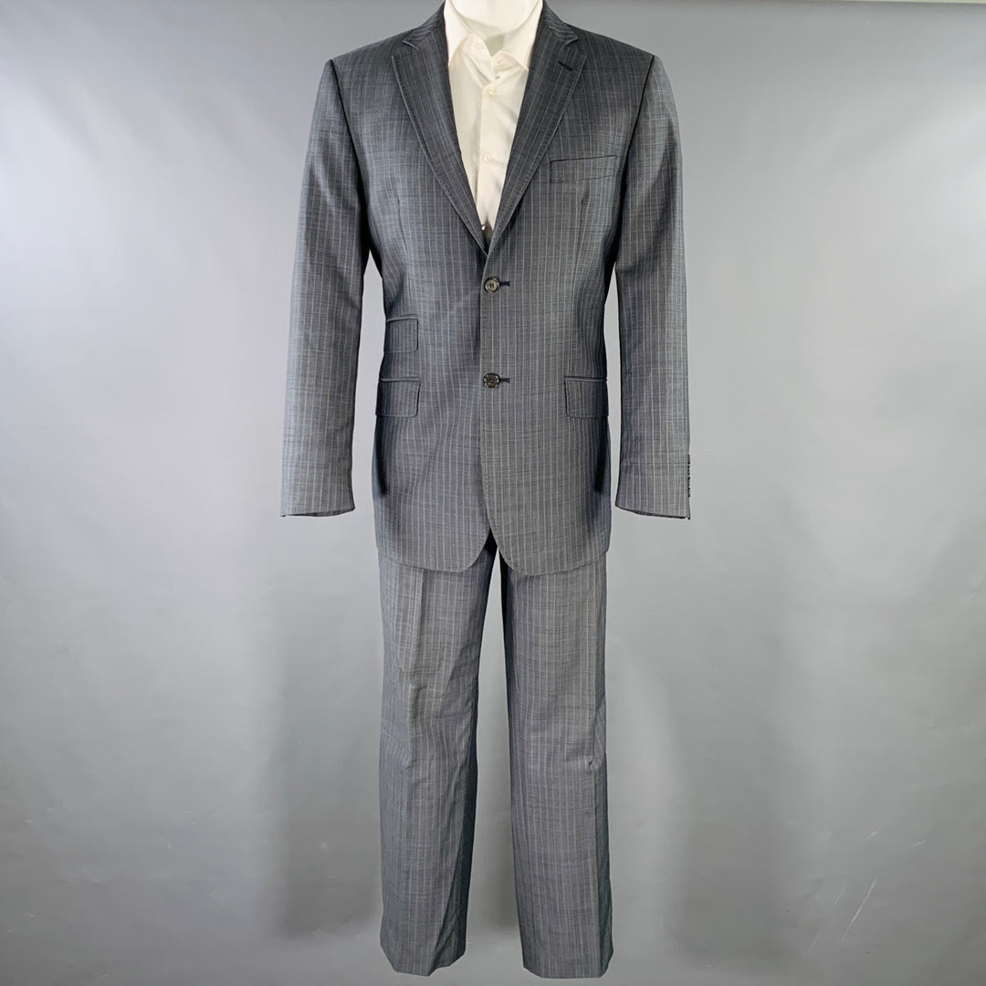 TED BAKER Size 40 Grey Blue Pinstripe Wool Mohair Notch Lapel Suit