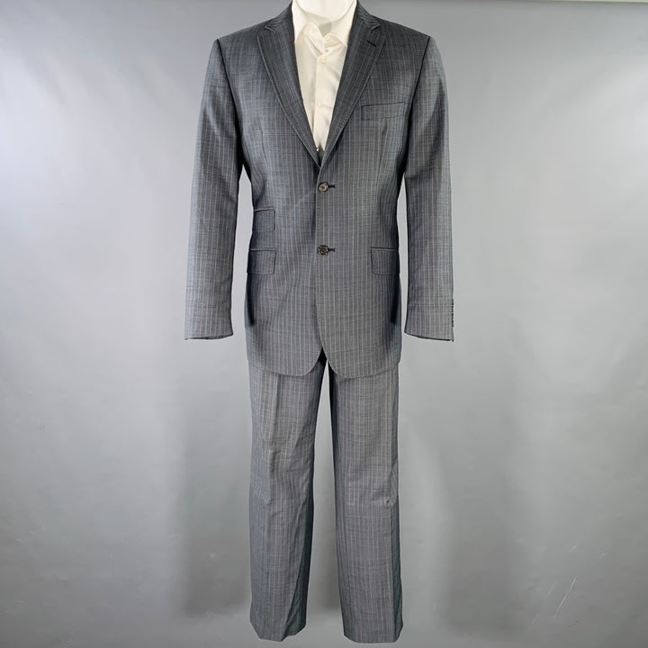 TED BAKER Size 40 Grey Blue Pinstripe Wool Mohair Notch Lapel Suit