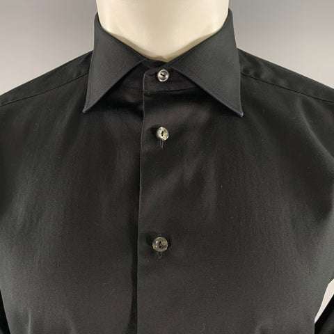 ETON Size M Black Solid Cotton Spread Collar Long Sleeve Shirt