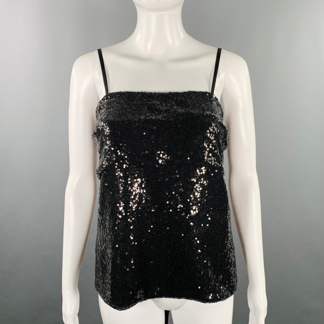 PRABAL GURUNG Size 0 Black Polyester Sequined Draped Dress Top