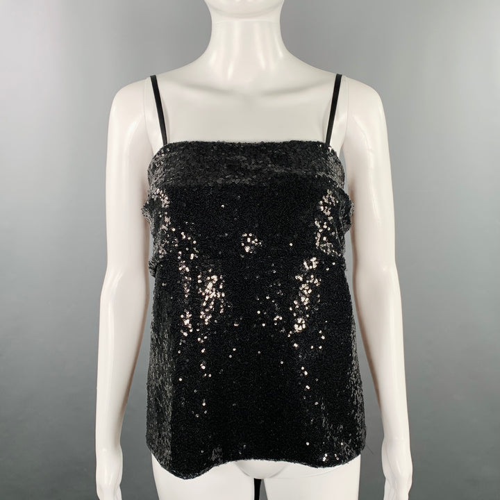 PRABAL GURUNG Size 0 Black Polyester Sequined Draped Dress Top