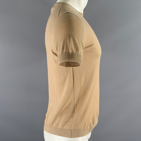 RALPH LAUREN Size L Camel Knit Cashmere Ribbed T-shirt