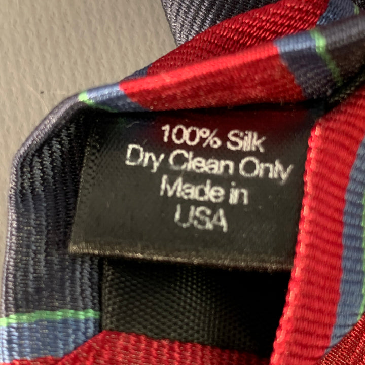 BAND OF OUTSIDERS Navy Red Green Diagonal Stripe Silk Skinny Tie