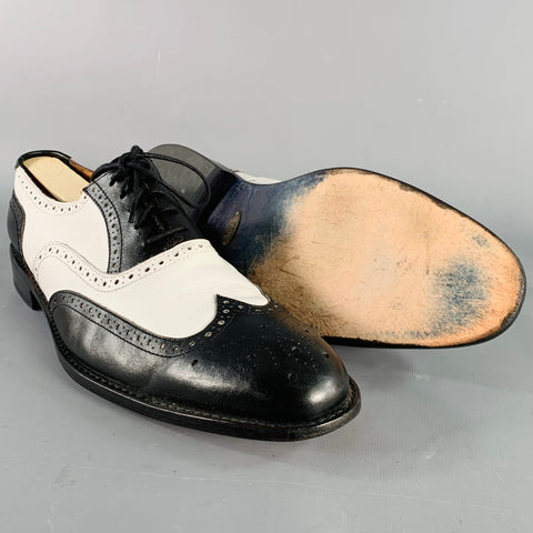 SILLA ARGENTINO Size 11 Black White Perforated Leather Wingtip Oxford Lace-Up Shoes