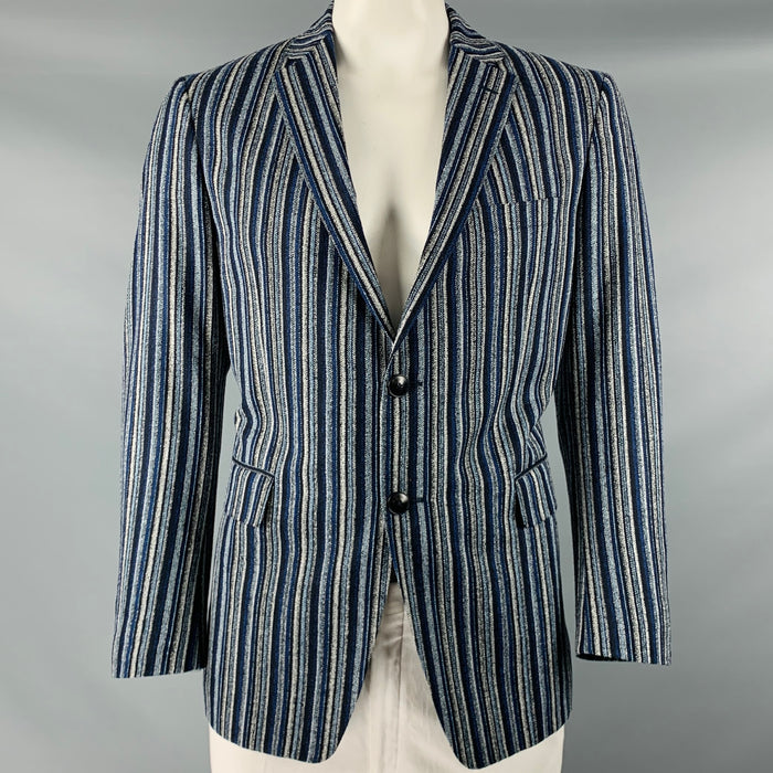 ETRO Size 42 Navy Black White Stripe Wool Blend Notch Lapel Sport Coat