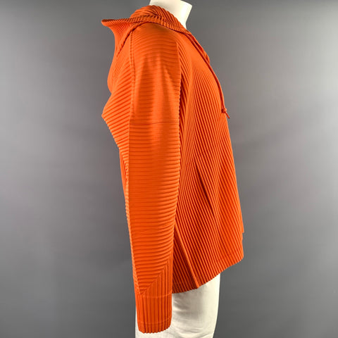 ISSEY MIYAKE Size L Orange Pleated Polyester Hooded Pullover
