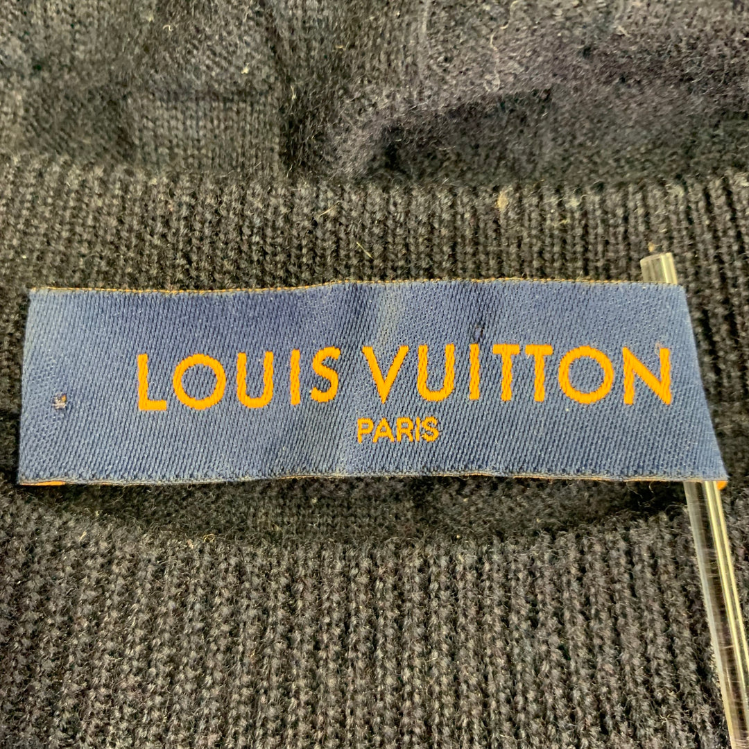 LOUIS VUITTON Size S Damier Signature Navy Checkered Wool Crew Neck Sweater