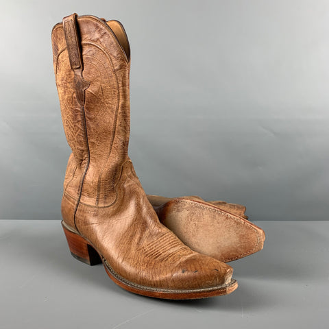 LUCCHESE Talla 10 Botas marrones desgastadas con punta en punta