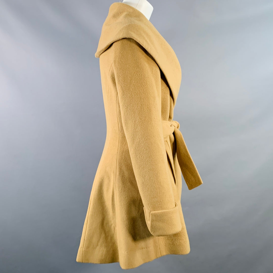 TRINA TURK Size 0 Tan Wool Cashmere Shawl Collar Snaps Coat