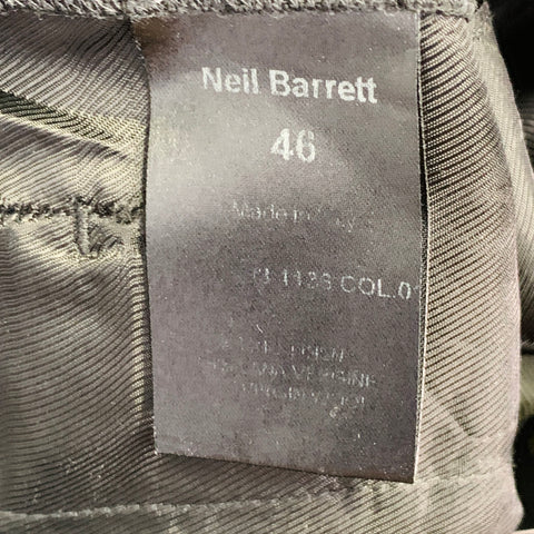 NEIL BARRETT Size S Black Herringbone Virgin Wool Elastic Waistband Casual Pants