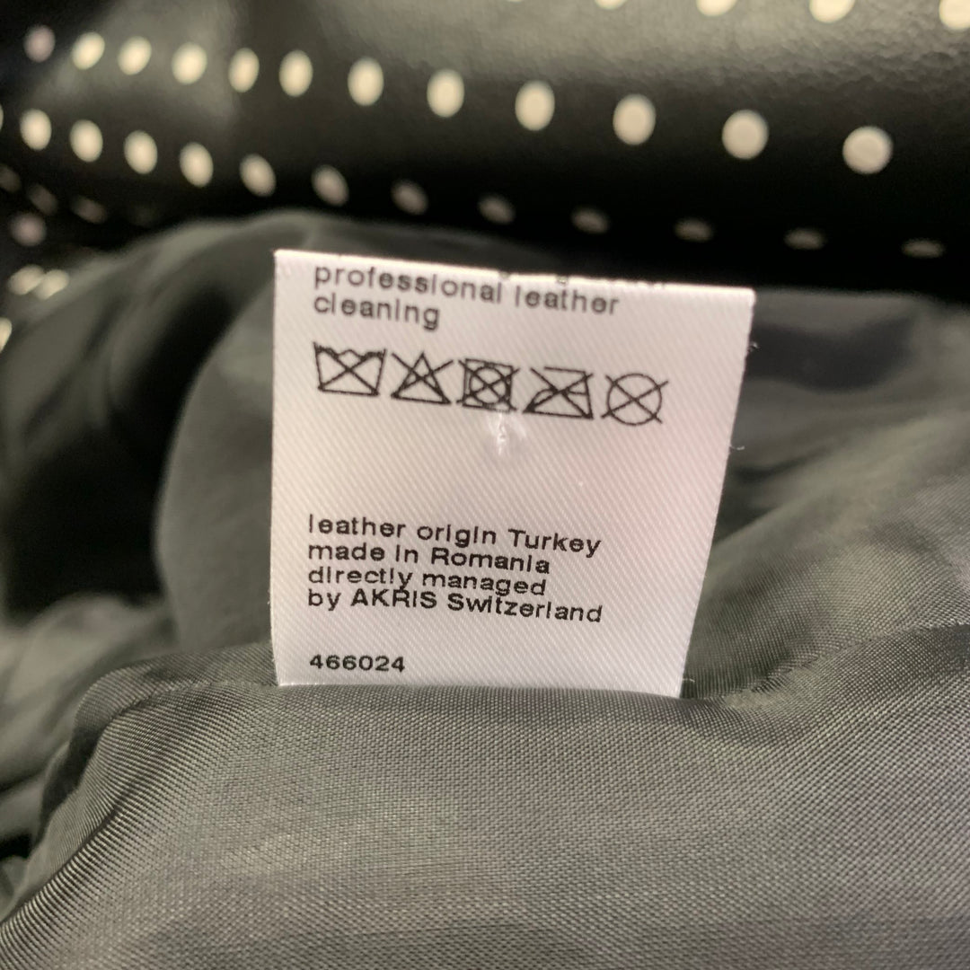 AKRIS Size 8 Black White Lambskin Leather Polka Dot Biker Jacket
