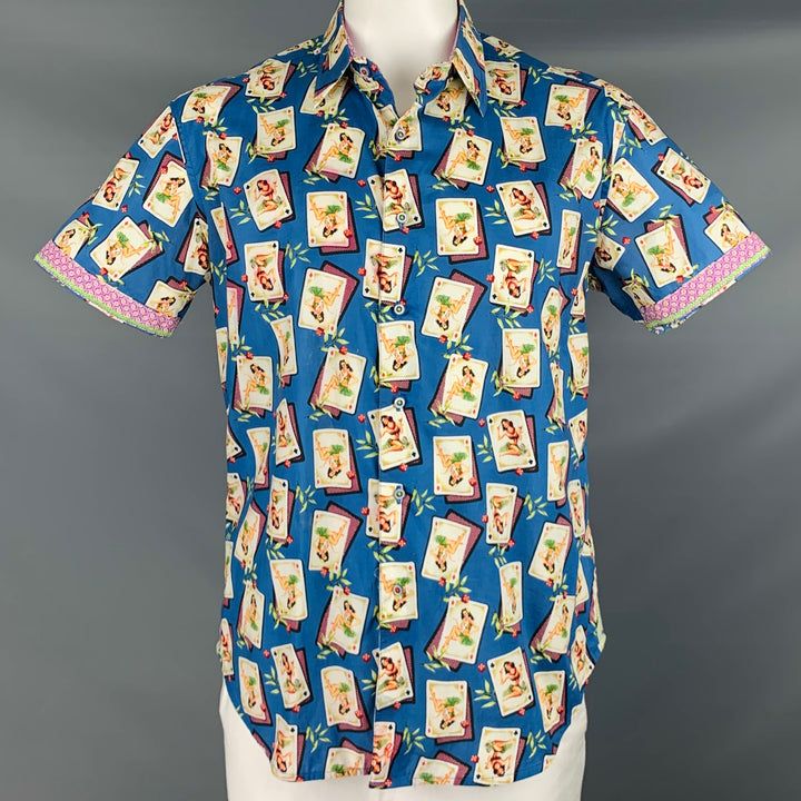 ROBERT GRAHAM Taille L Chemise à manches courtes en coton hawaïen multicolore bleu