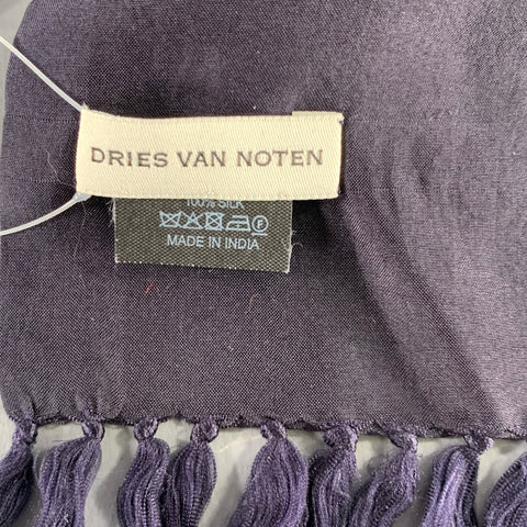 DRIES VAN NOTEN Navy Gold Embroidered Silk Scarf