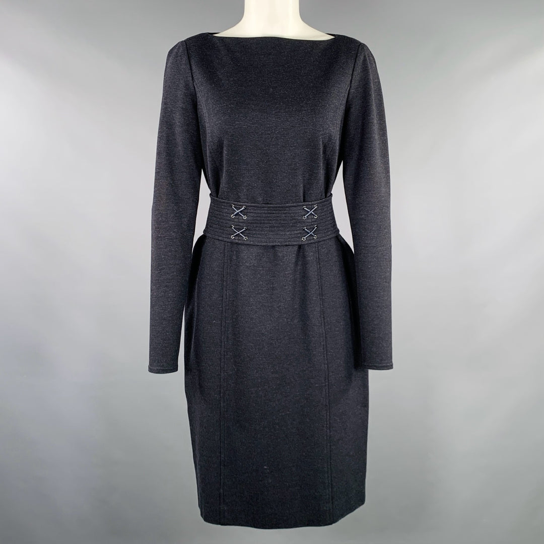 Worth Size 4 Grey Charcoal Rayon Blend Belted Knee Length Dress