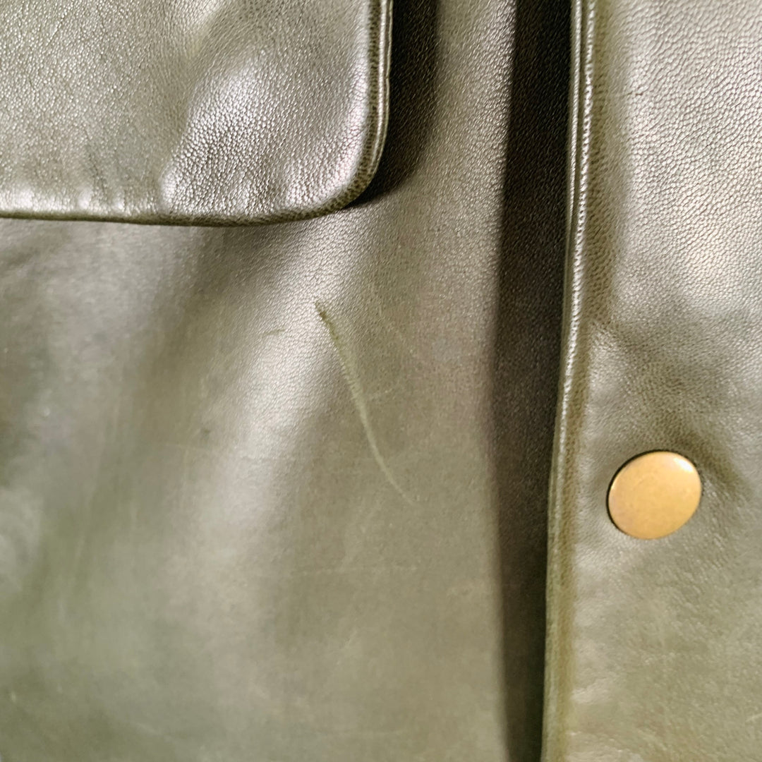GIORGIO ARMANI Size 46 Green Leather Zip Snaps Jacket