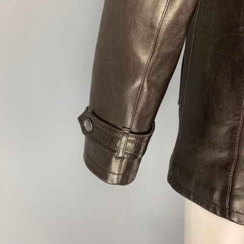 NEIL BARRETT Size M Dark Brown Leather Double Breasted Coat
