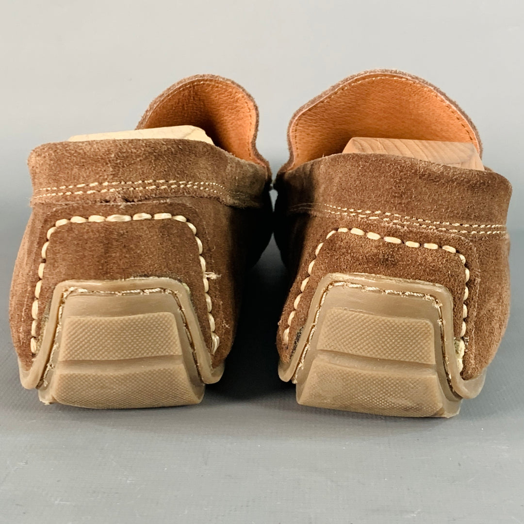 GINO ROSSI Size 10 Brown Contrast Stitch Suede Moccasin Loafers
