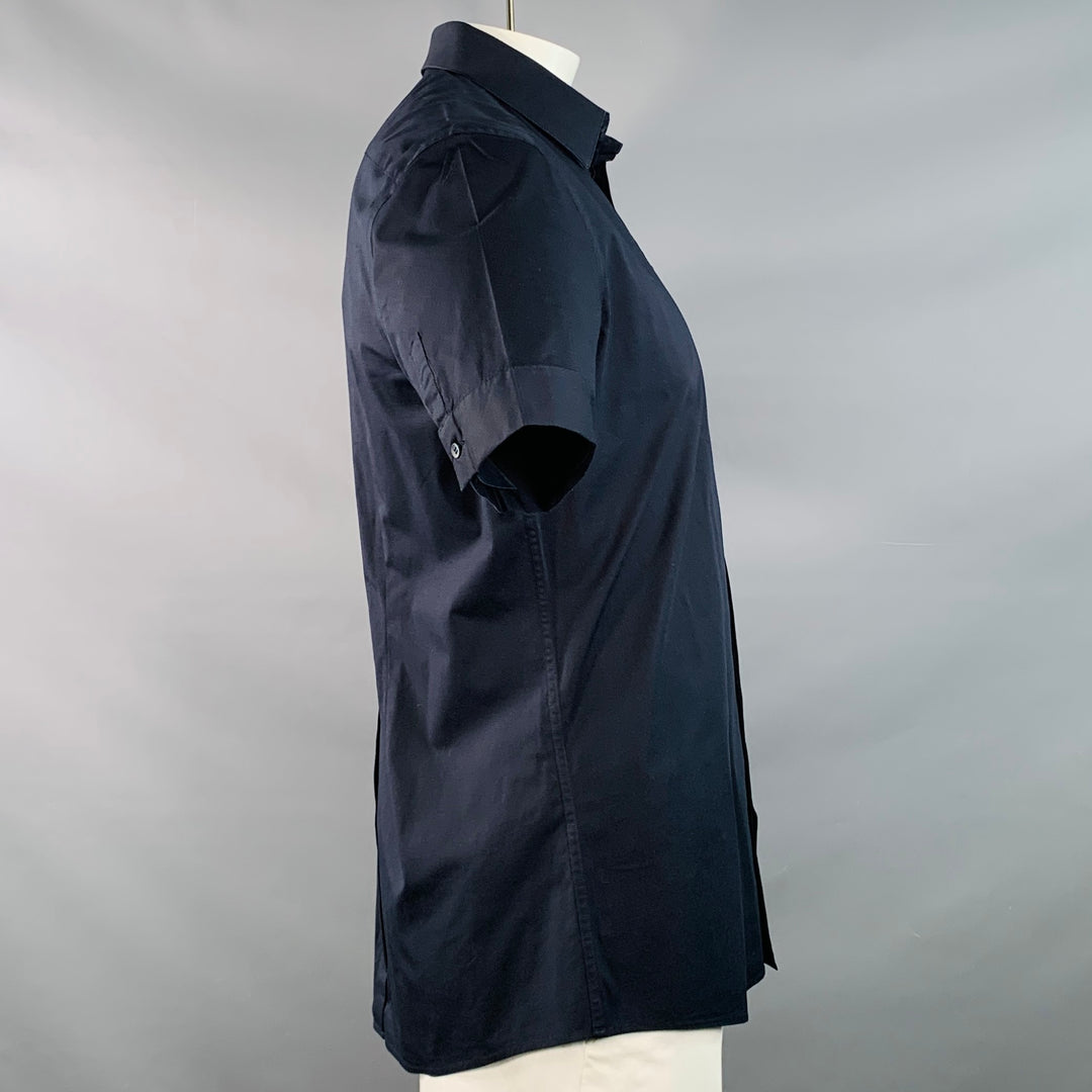 DOLCE & GABBANA Size L Navy Cotton Blend One Pocket Short Sleeve Shirt