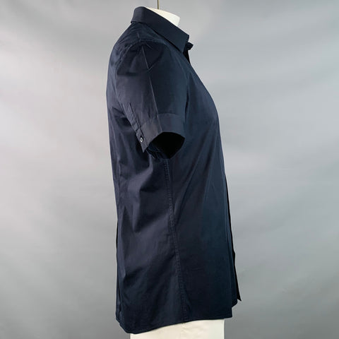 DOLCE & GABBANA Size L Navy Cotton Blend One Pocket Short Sleeve Shirt