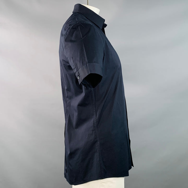 DOLCE & GABBANA Size L Navy Cotton Blend One Pocket Short Sleeve Shirt