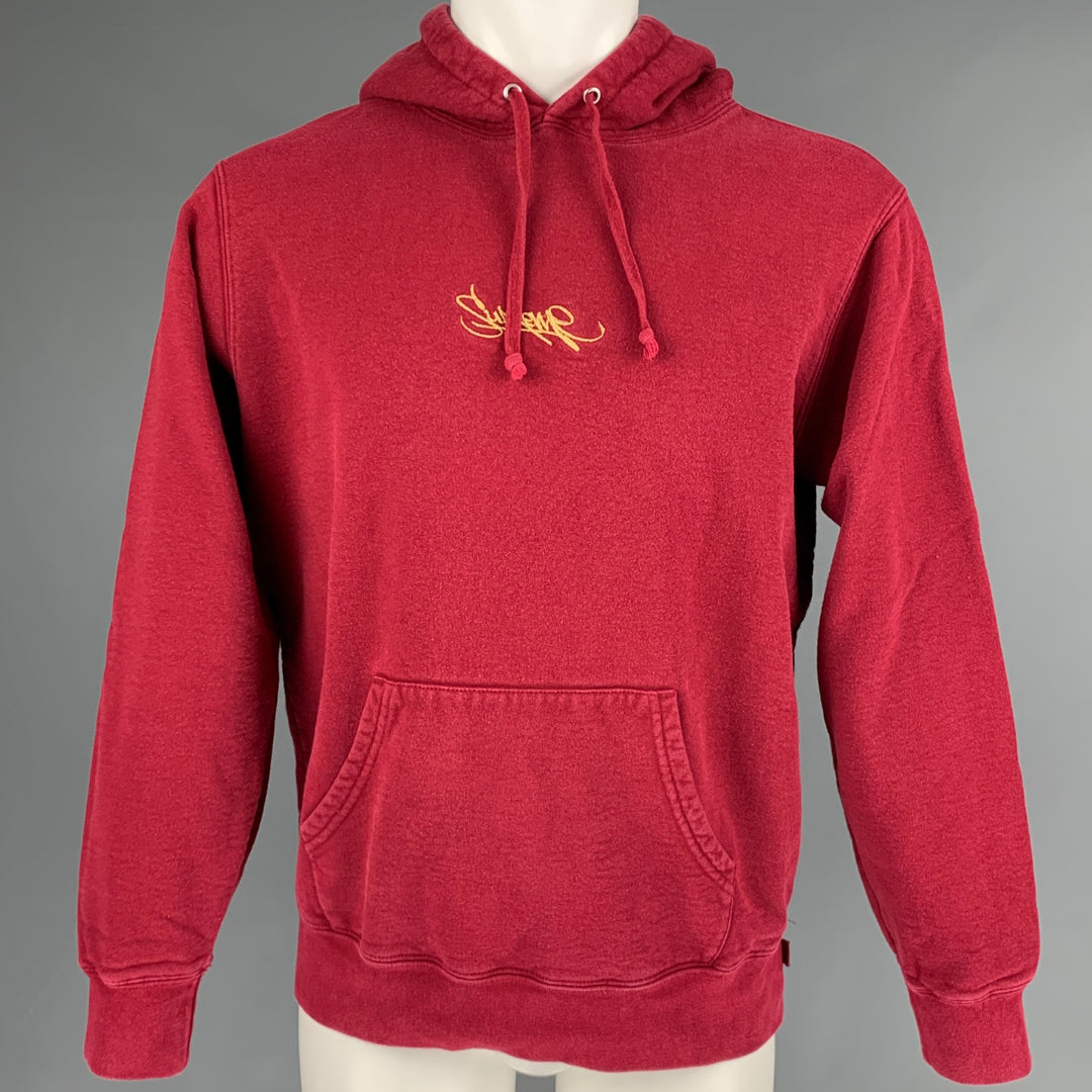 SUPREME Size M Burgundy Gold Embroidery Cotton Hoodie Sweatshirt 