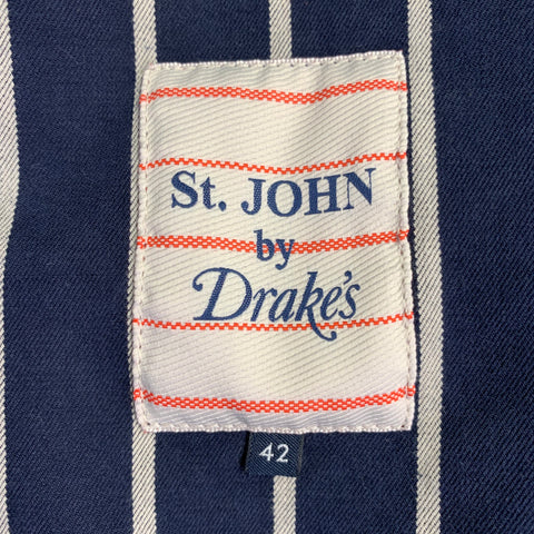 DRAKES LONDON Size L Navy White Stripe Cotton Chore Jacket