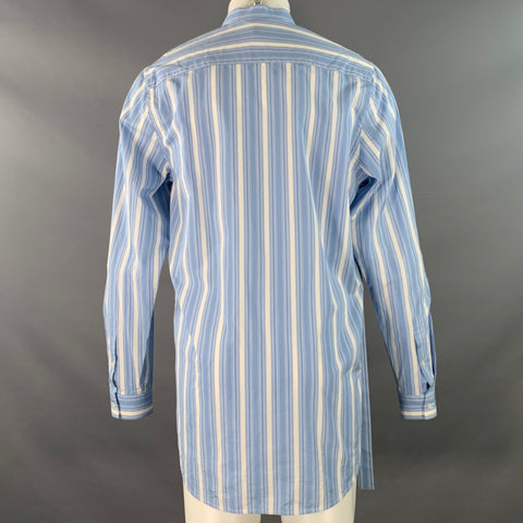 JIL SANDER Size M Giusy Blue White Stripe Cotton Collarless Long Sleeve Shirt
