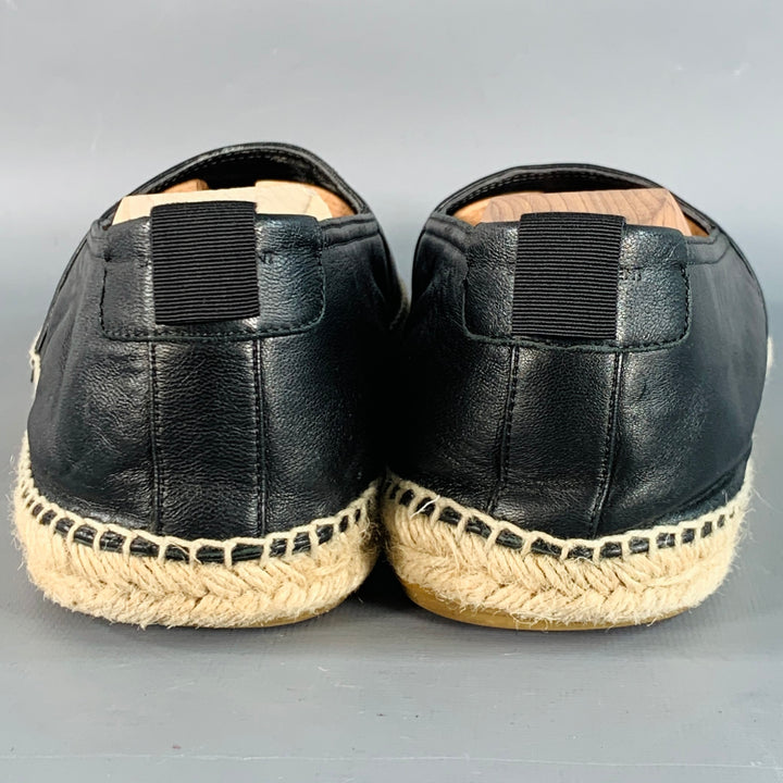 SAINT LAURENT Size 12 Black Natural Logo Leather Espadrille Sneakers