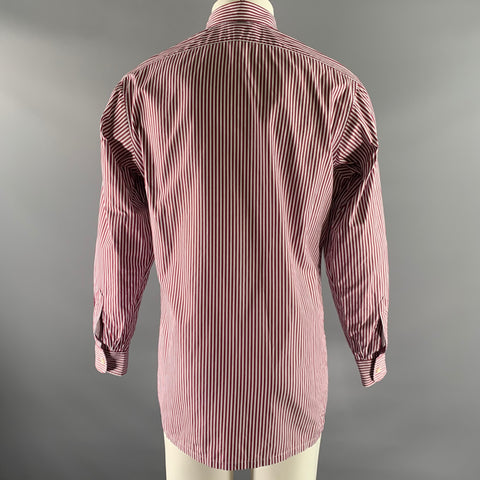 CHARVET Size L Burgundy White Stripe Cotton Pointed Collar Long Sleeve Shirt